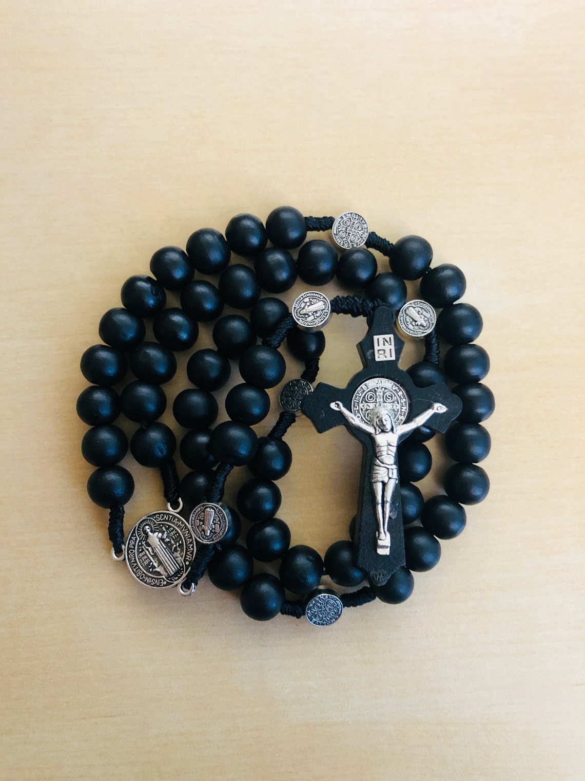 St Benedict Black Wood Rosary - Rosary Express